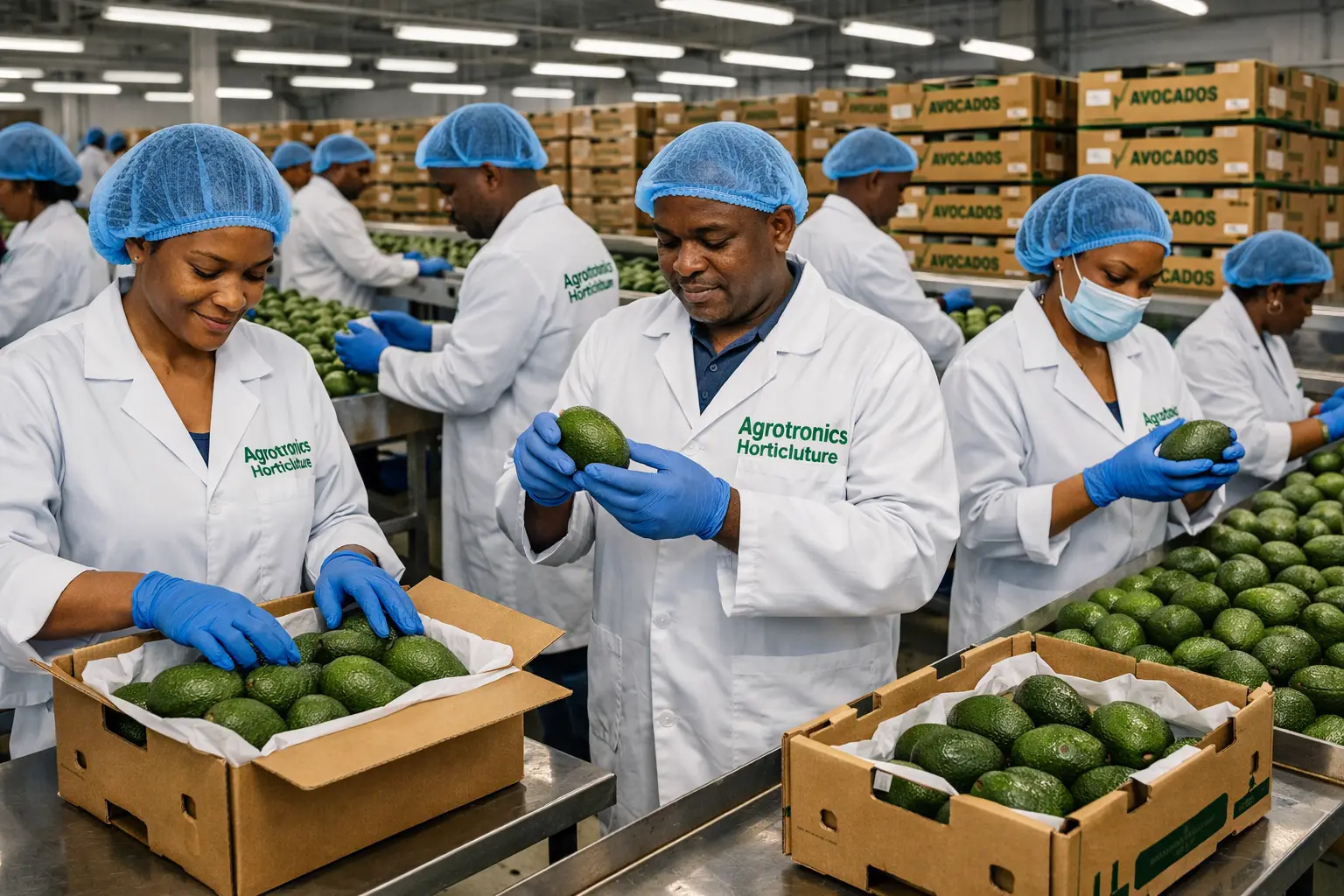 Premium Hass and Fuerte avocados packed for export at Agrotronics Horticulture's Nairobi packhouse